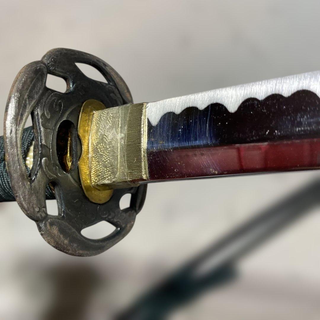 格安模造刀大刀 濃緑柄 波絵透し丸鍔 黒梨地鞘