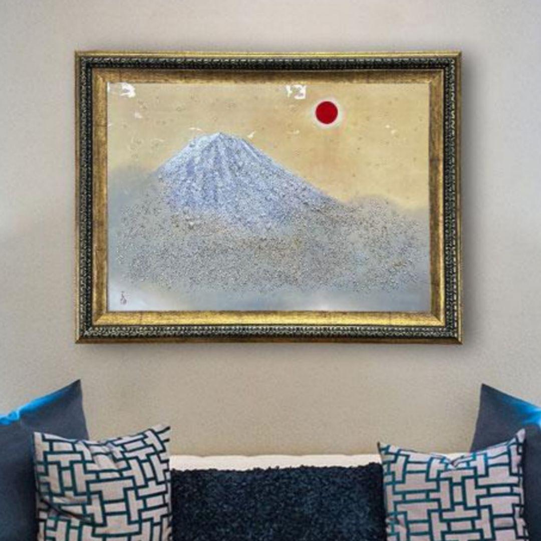 輸入雑貨　天然石　日本名画　『横山大観 乾坤輝く』　水晶絵　クリスタルアート