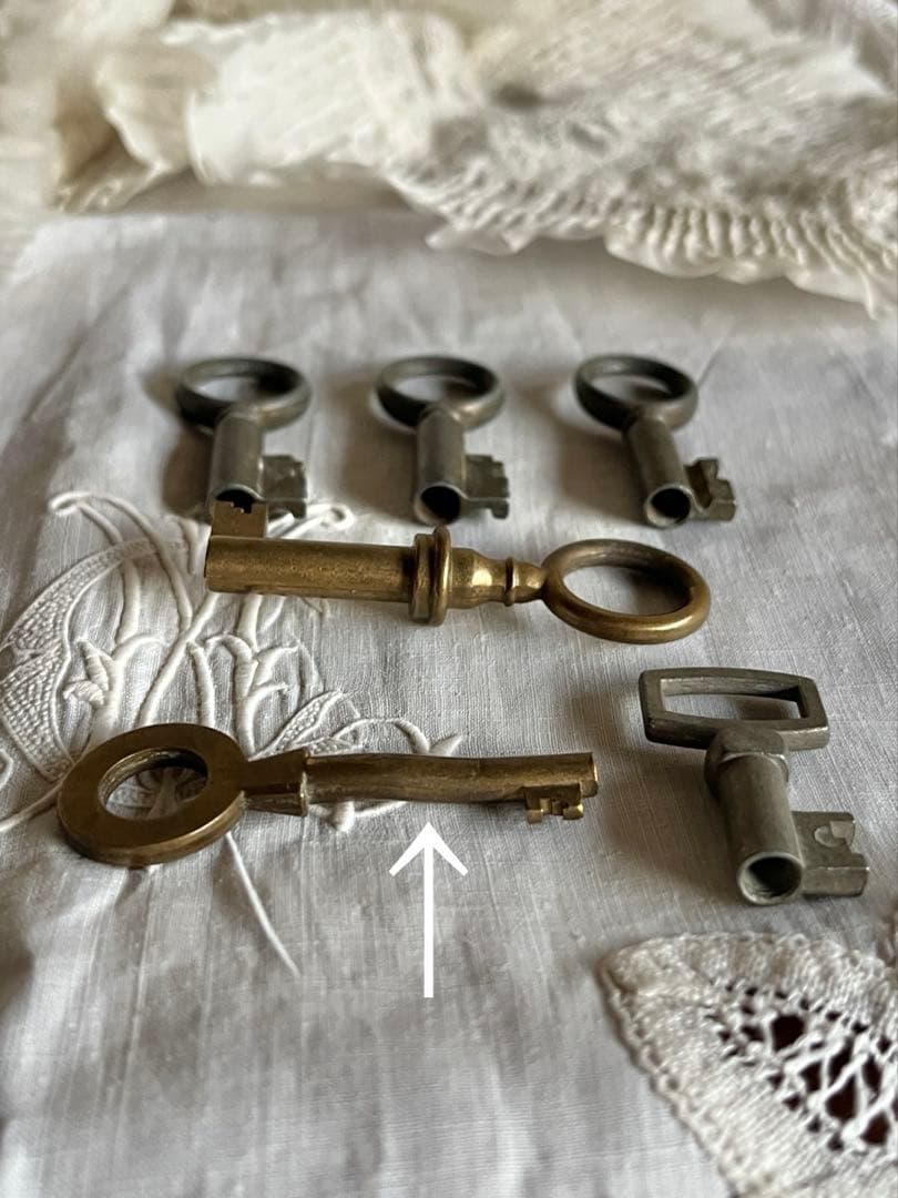 ◆フランスアンティーク｜まとめ売りミニキー鍵小さい金属輪っかシルバーブロンズ幸運