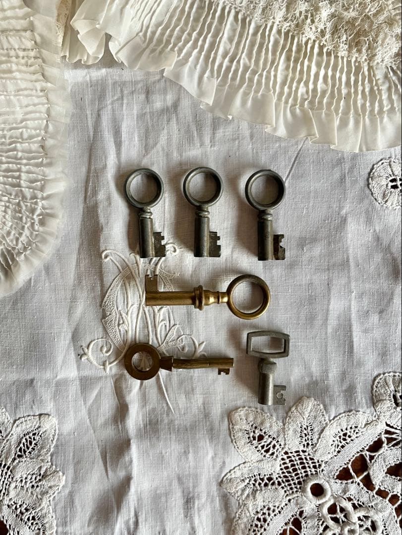 ◆フランスアンティーク｜まとめ売りミニキー鍵小さい金属輪っかシルバーブロンズ幸運