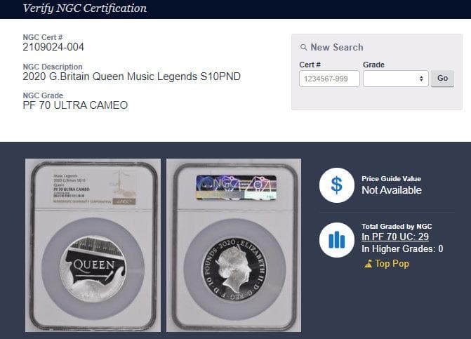 2020年 ミュージックレジェンド クイーン 5オンス銀貨 NGC PF70UC