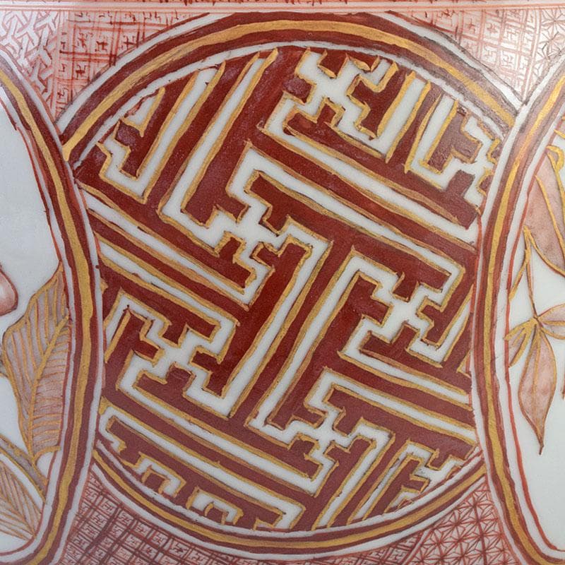 九谷焼　北山堂　赤絵金彩　瑞果文　花瓶　共箱　F　R9158B