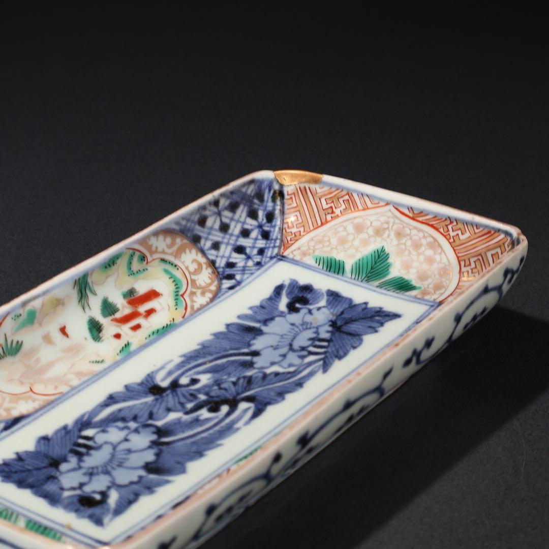 伊万里金襴手　花文長皿　骨董　古伊万里　R0229w2ダB