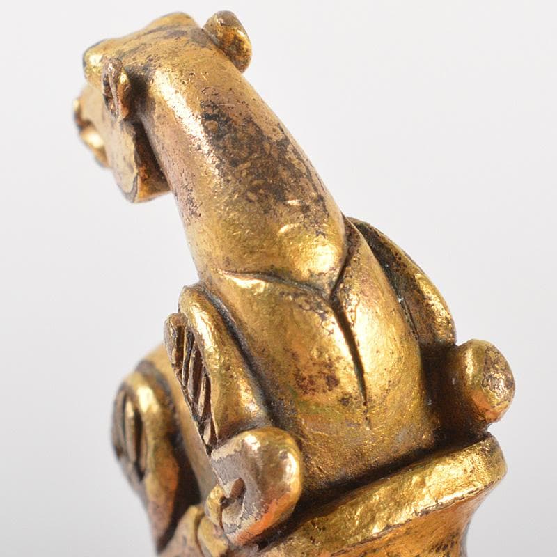 中国　古銅鍍金　馬像　紙鎮　置物　V　R7506