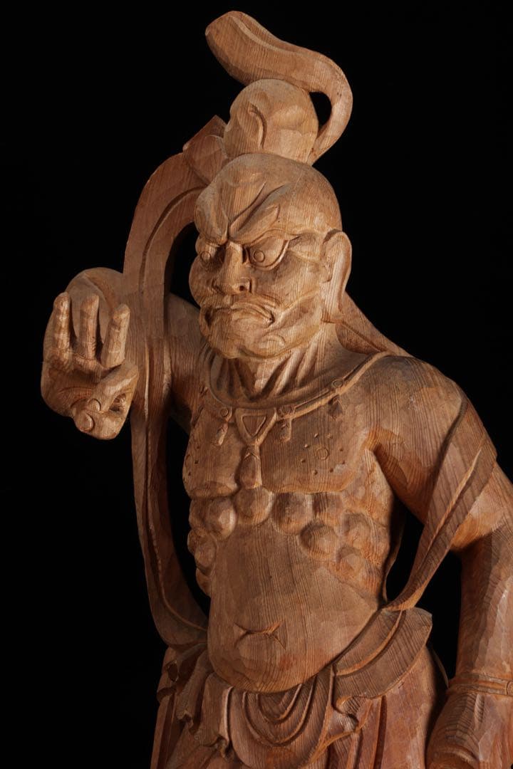 大型 木彫 仁王像 阿形 金剛力士像 59cm 仏像 一刀彫 仏教美術 古美術品
