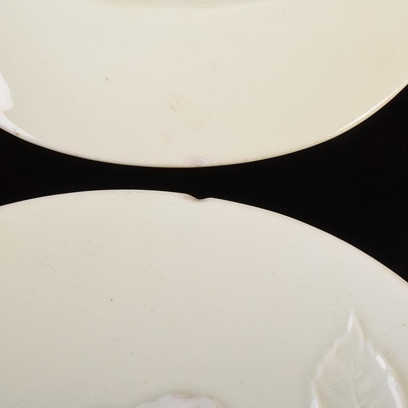 出石焼　牡丹刻　輪花皿　十九客　時代箱付　N　7093A