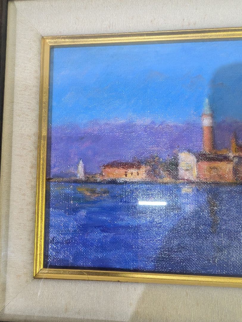 真作 洋画 油彩 藤原薫 ヴェネチア 朝陽 F0サイズ 香川県画家風景画 油彩画