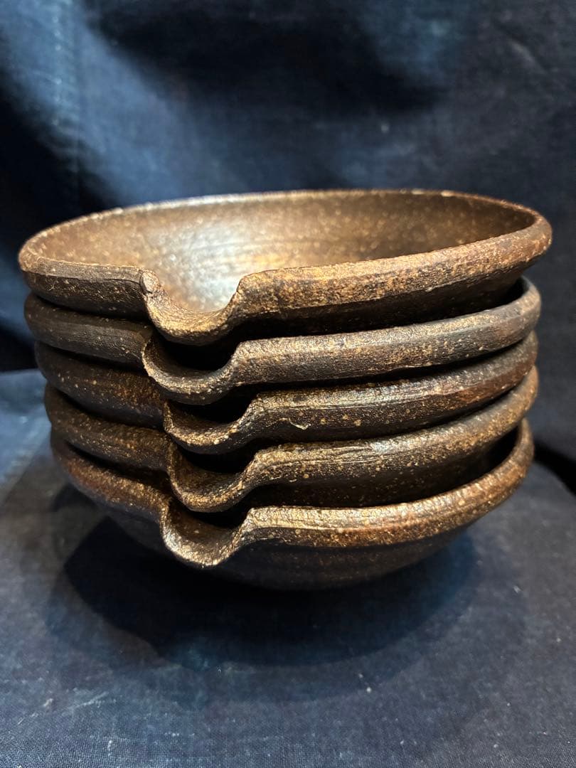 岩谷窯　山本教行　片口小鉢　5客　傷無　直径14.4センチ　民藝　吉田璋也に師事