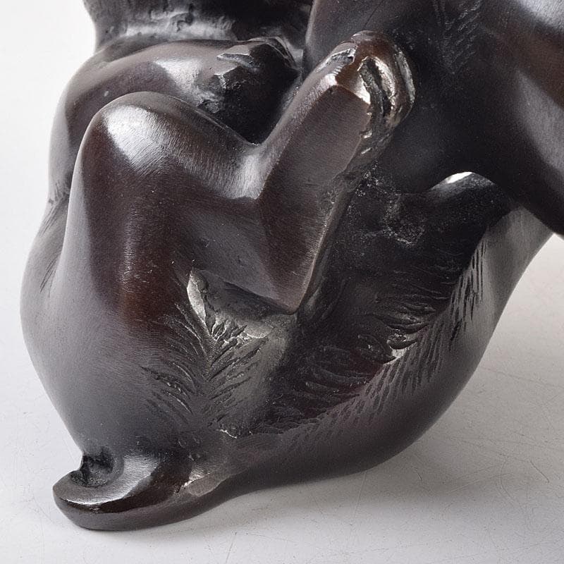 金工師　秀山作　鋳銅　戯れる子犬　置物　共箱　M　R9214