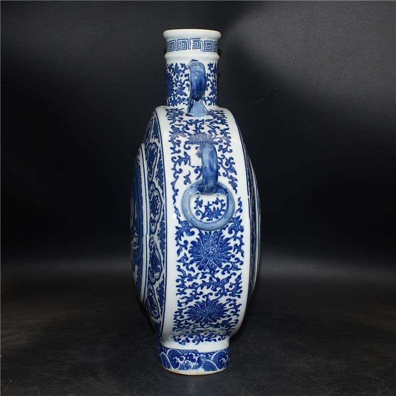 清乾隆青花開窓龍鳳呈祥福寿抱月瓶 景徳鎮 陶磁器 装飾品 現代工芸品美術品 置物