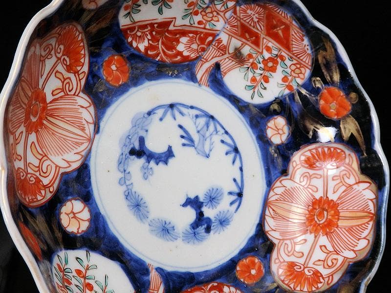 古伊万里　金襴手　枝垂れ桜に花の図　膾皿　5客　C738AS-fbef