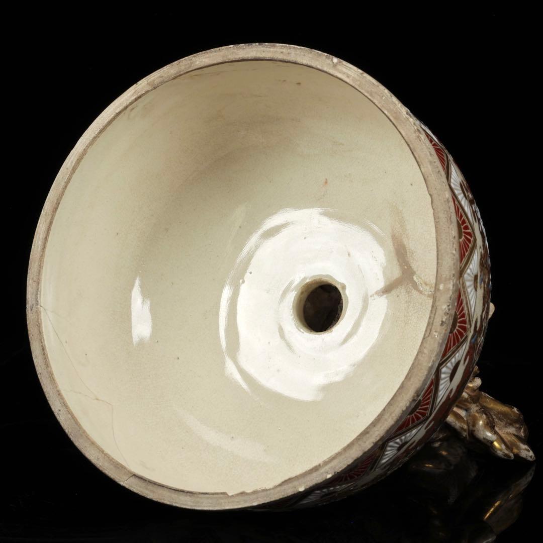 【極上薩摩焼】特大金襴手色絵 獅子　香炉 飾壺 陶器　骨董 古美術　アート　花瓶