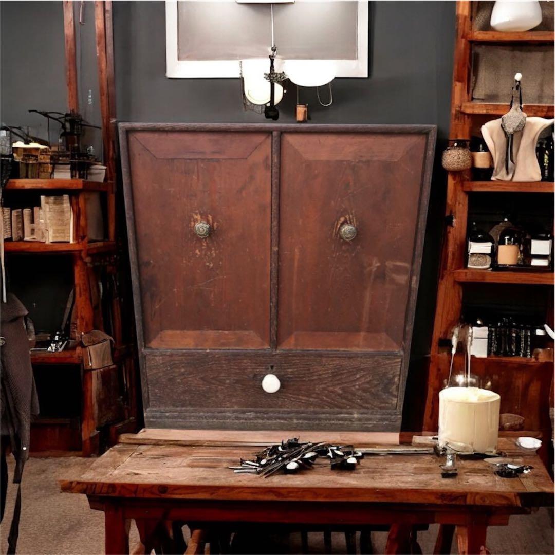 ヴィンテージ　昭和レトロ　　扉　引き出し付き　飾り棚