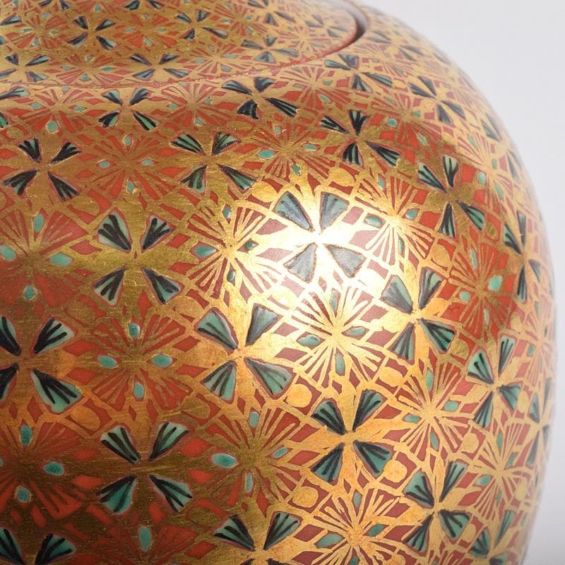 九谷焼　山本重義作　金彩　小紋手　香炉　共布共箱　M　R9007