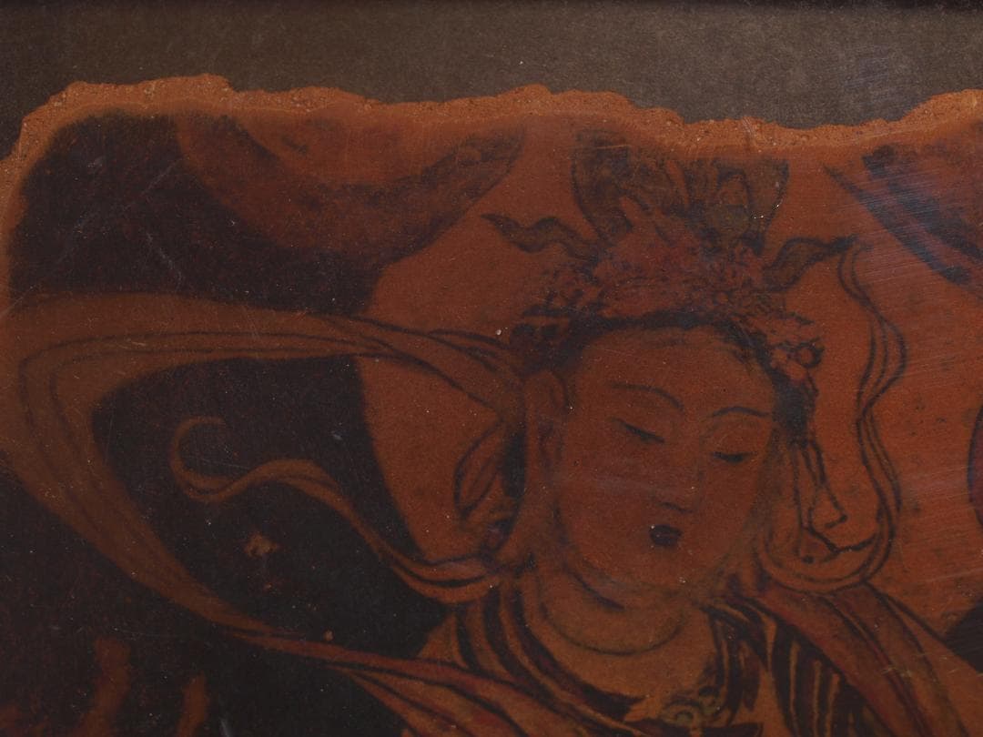 中国唐時代　敦煌莫高窟壁画 彩絵　人物像 発掘品 AK1948A8-5