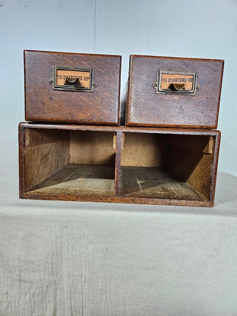 USアンティーク 木製のファイルキャビネット カードホルダー 卓上 書斎 引出し