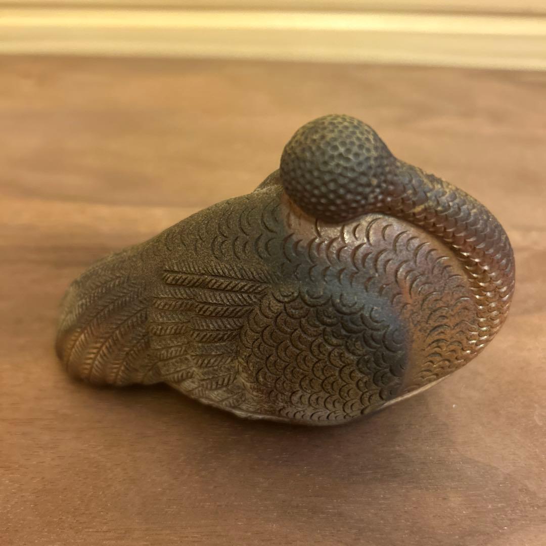 出来栄え良！平川正二 鶴の香合 備前焼