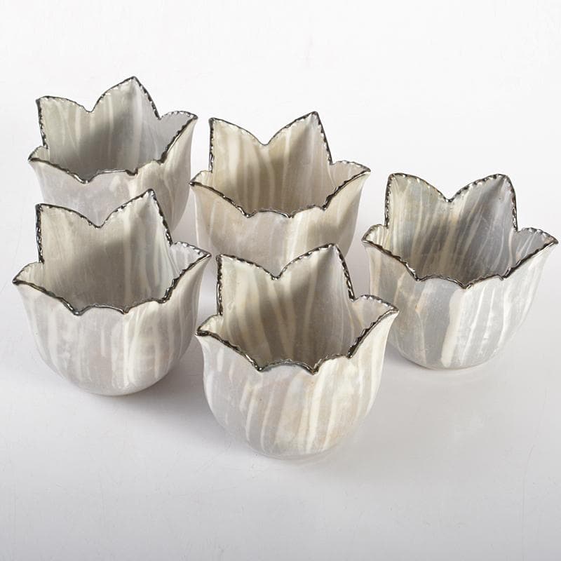 和食器　平安　半月造　桔梗形　小鉢　五客　共箱　D　R6726