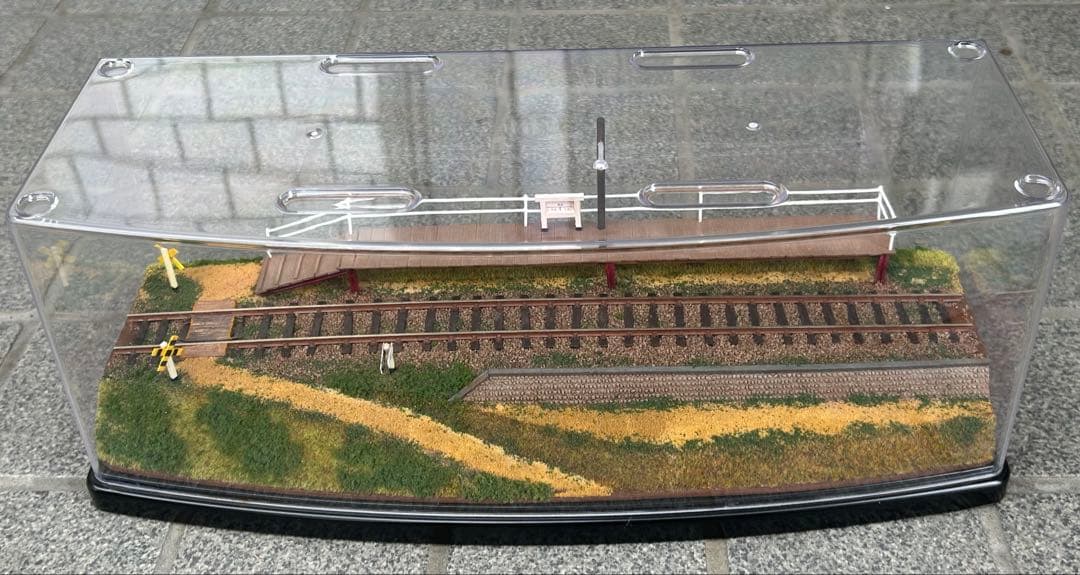 HOゲージジオラマ56仮乗降場のある風景アクリルケース付