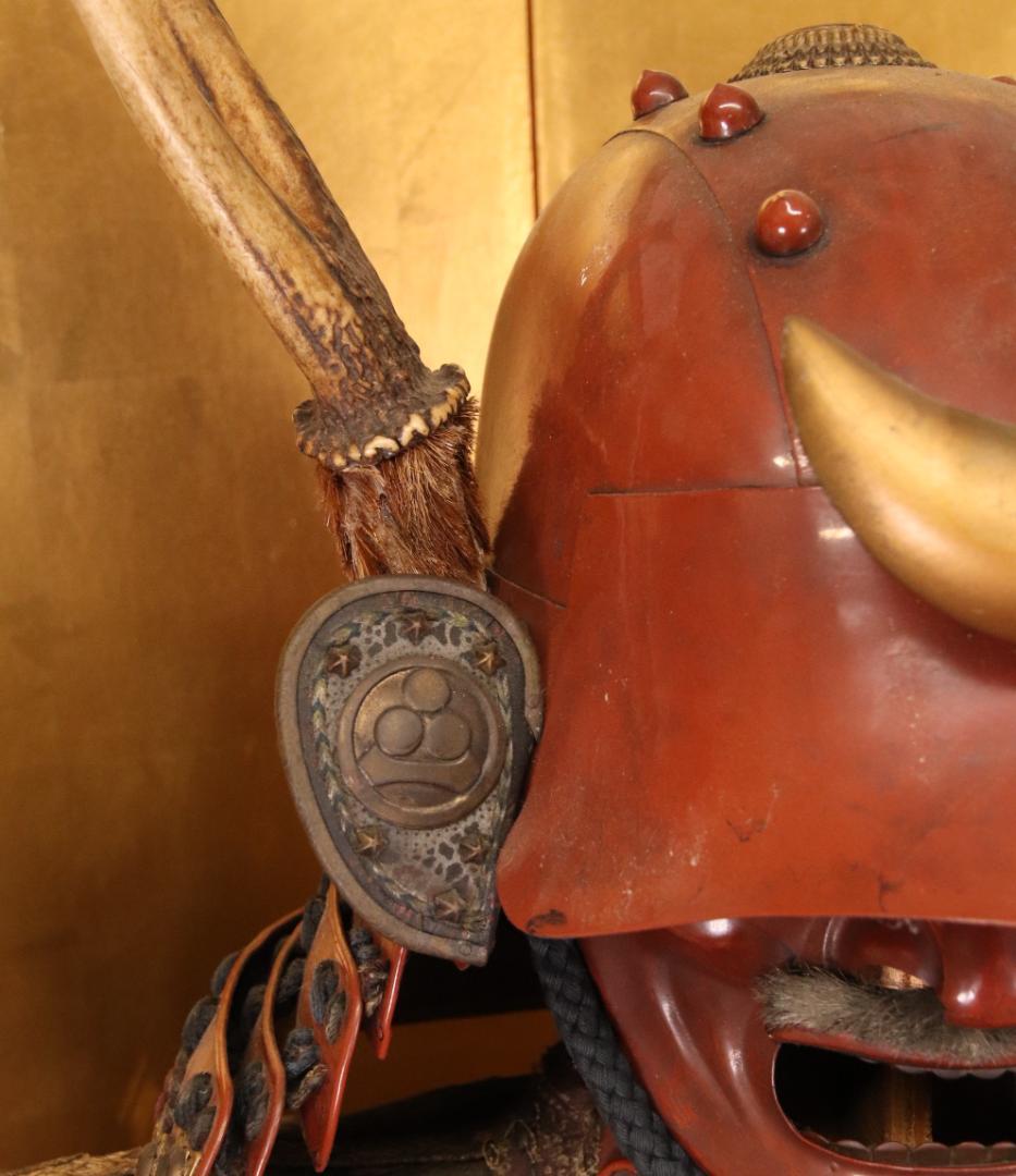 BY03　甲冑　丸に渡辺星紋　鹿角脇立　三日月前立　鎧櫃付　等身大　兜　武具