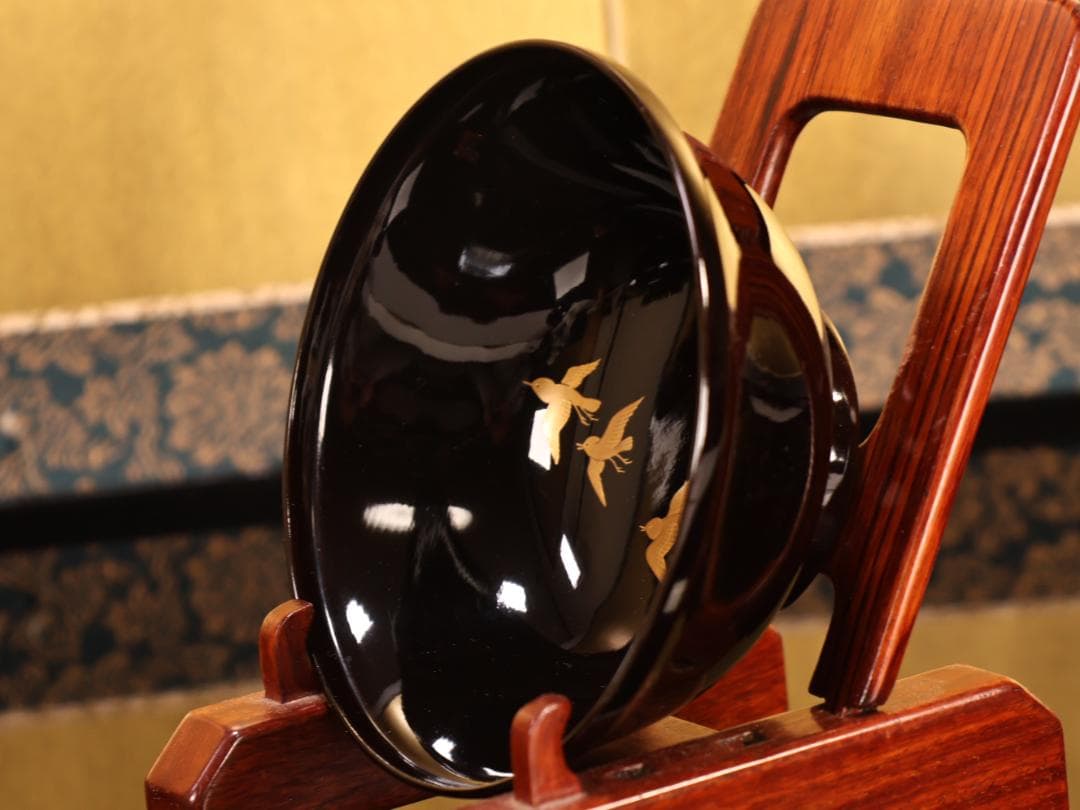 BK407a　時代輪島塗　宝船図金蒔絵　波千鳥　吸物椀　一客　木製　茶道具 菓子