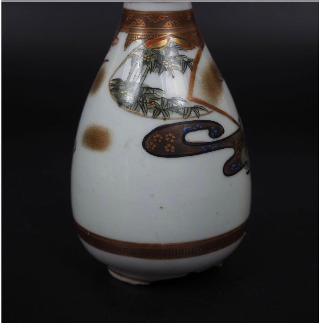 送料無料　明治～大正　古い九谷焼　松鶴梅図徳利一対　本金使用