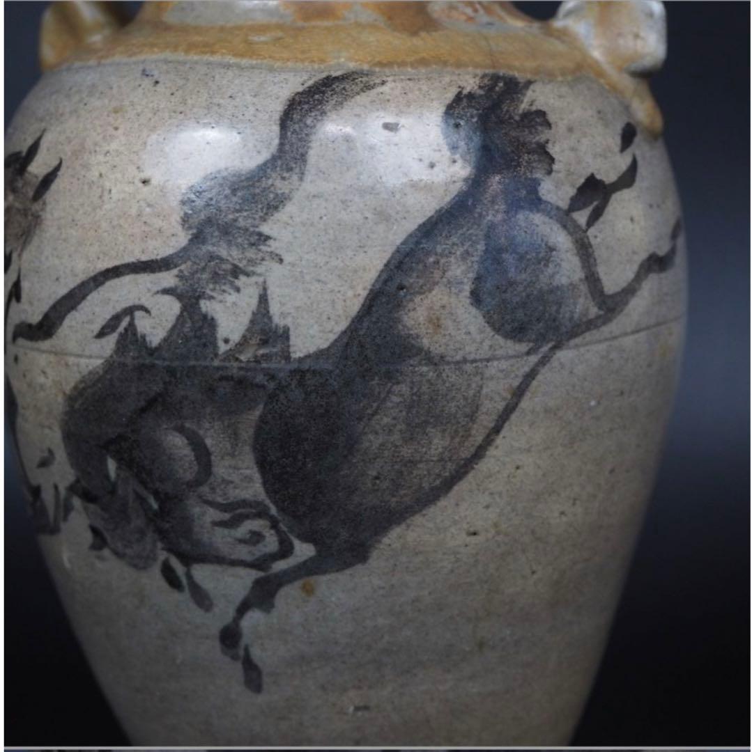 送料無料　明治期 古相馬双耳花瓶 　高さ25.5ｃｍ