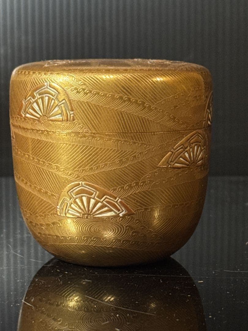 渡辺松悦 造『鵬雲斎書付』 極上金蒔絵 波車図 大棗 茶道具 桐共箱