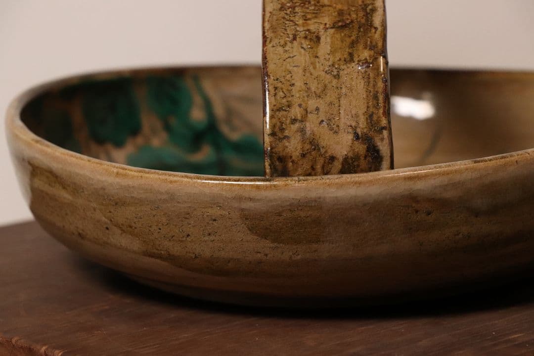 乾山焼 三代乾山 菊図 手付菓子器 木箱 陶芸 草花 鉢 時代【MA480】