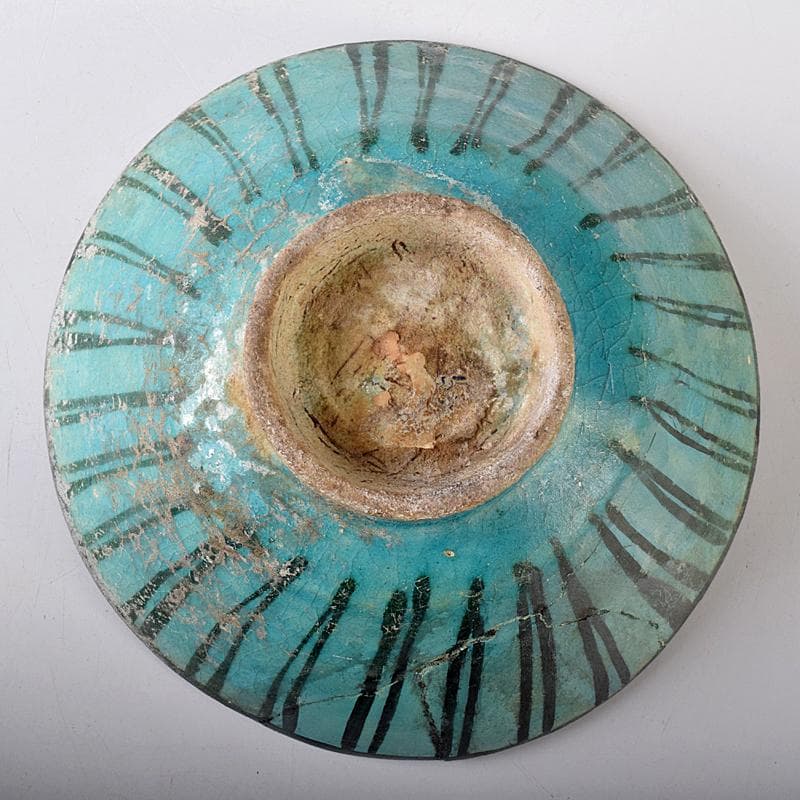 ペルシャ陶器　二シャプール出土　十世紀　青釉黒彩鉢　時代箱付　V　R8419