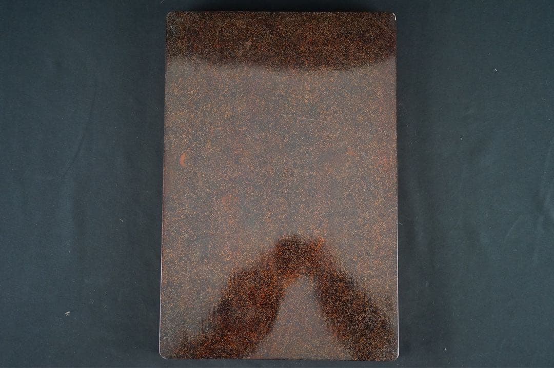 江戸後期 時代 総梨地 朱金 蓮蒔絵 硯蓋 共箱 木製漆器 書道具 古美術