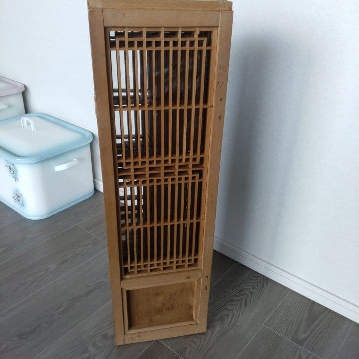 ガラス入り格子ミニ屏風 ついたて 昭和レトロ