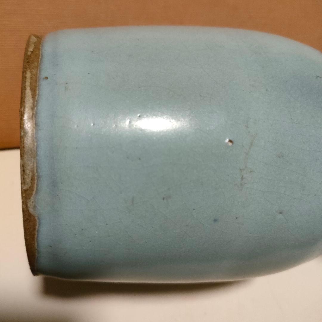 Q*t様 中国美術　月白釉　時代物　アンティーク　双耳花入　花瓶　仿汝窯　清朝