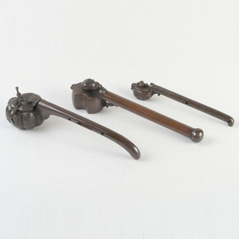 時代提げ物　書道具　古銅　矢立　3点　まとめて　時代箱付　M　9281