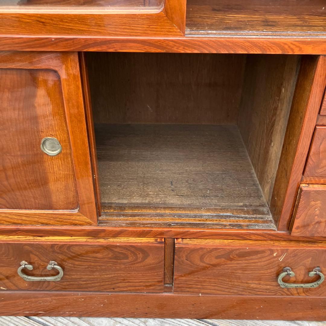 昭和レトロ 無垢材 茶棚 茶箪笥 ガラス戸 サイドボード 古家具 古民家 古道具