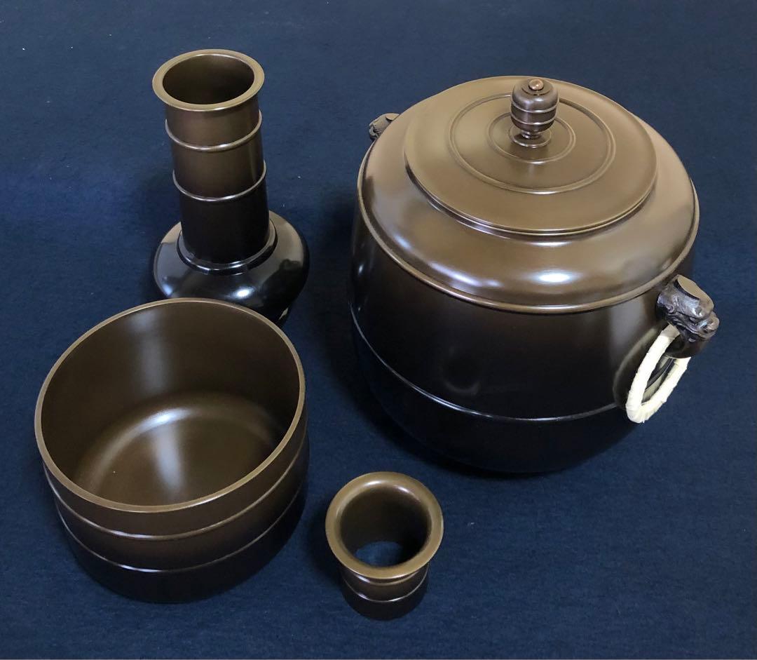 《R》茶道具 唐銅 皆具 能作一佳 略歴 共箱 元箱　251225か3