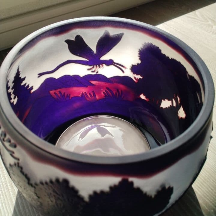 被せ硝子⭐︎アンティーク⭐︎ガレ調 ⭐︎蜻蛉文様 硝子鉢⭐︎水指茶道具、小物入れ