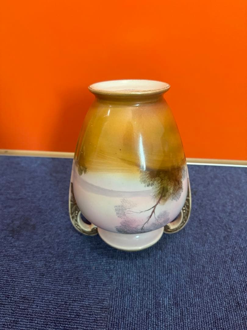 1855  オールドノリタケ　風景画　双耳花瓶　j