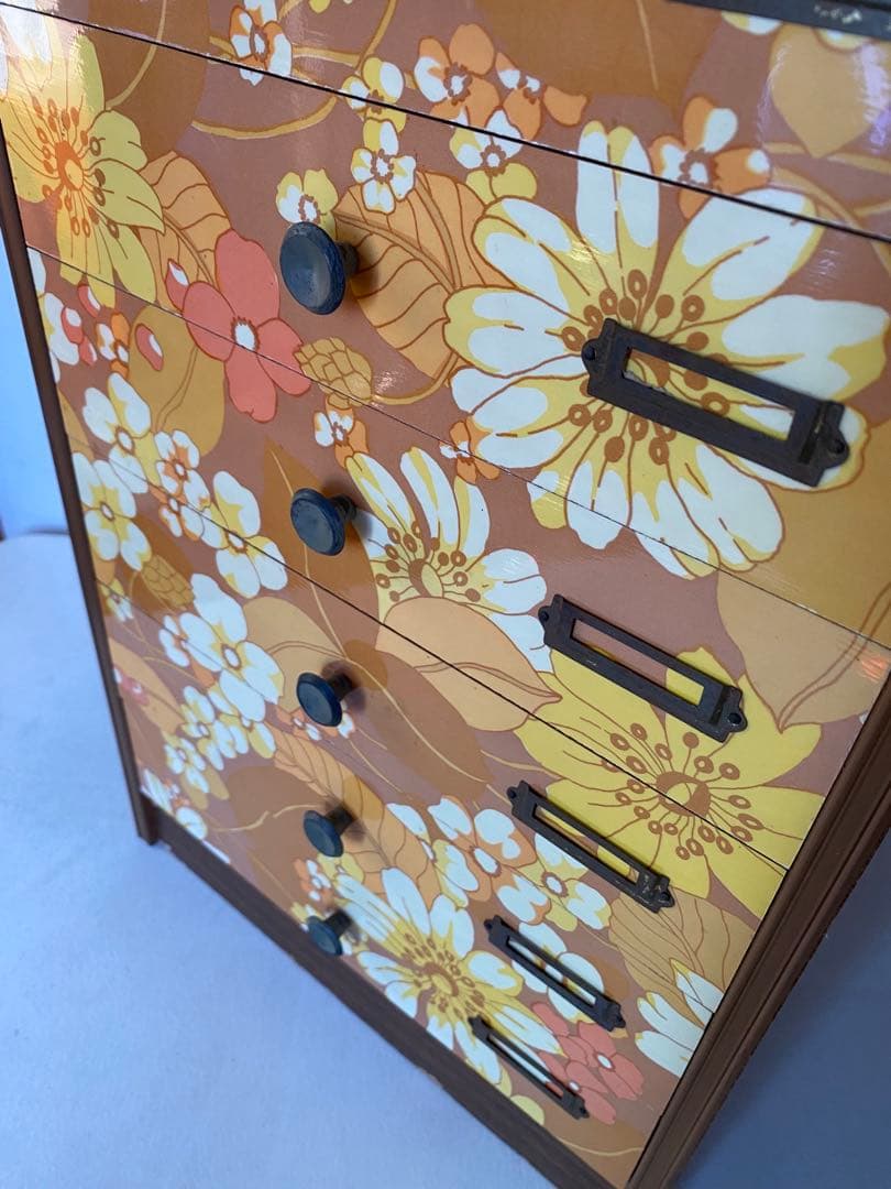 木製　花柄　ミニ箪笥　小物入れ　レトロポップ　引出し　レトロ