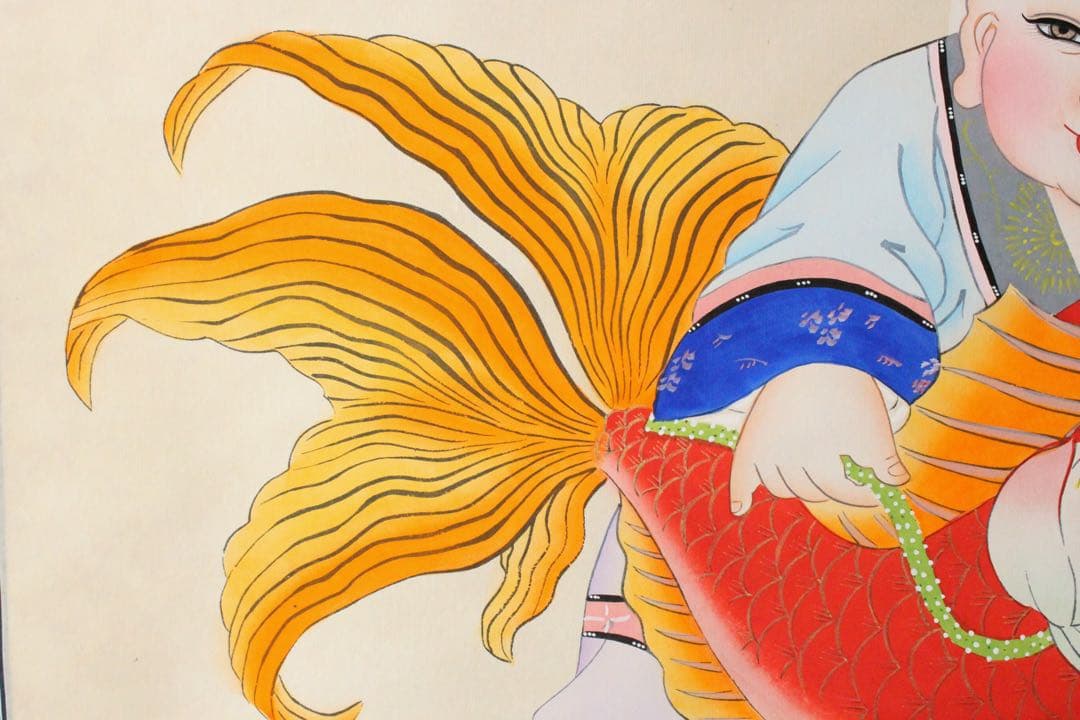 No5210 掛軸　中国画　「楊柳青年画」　木版画　紙本　古画　古美術　送料無料