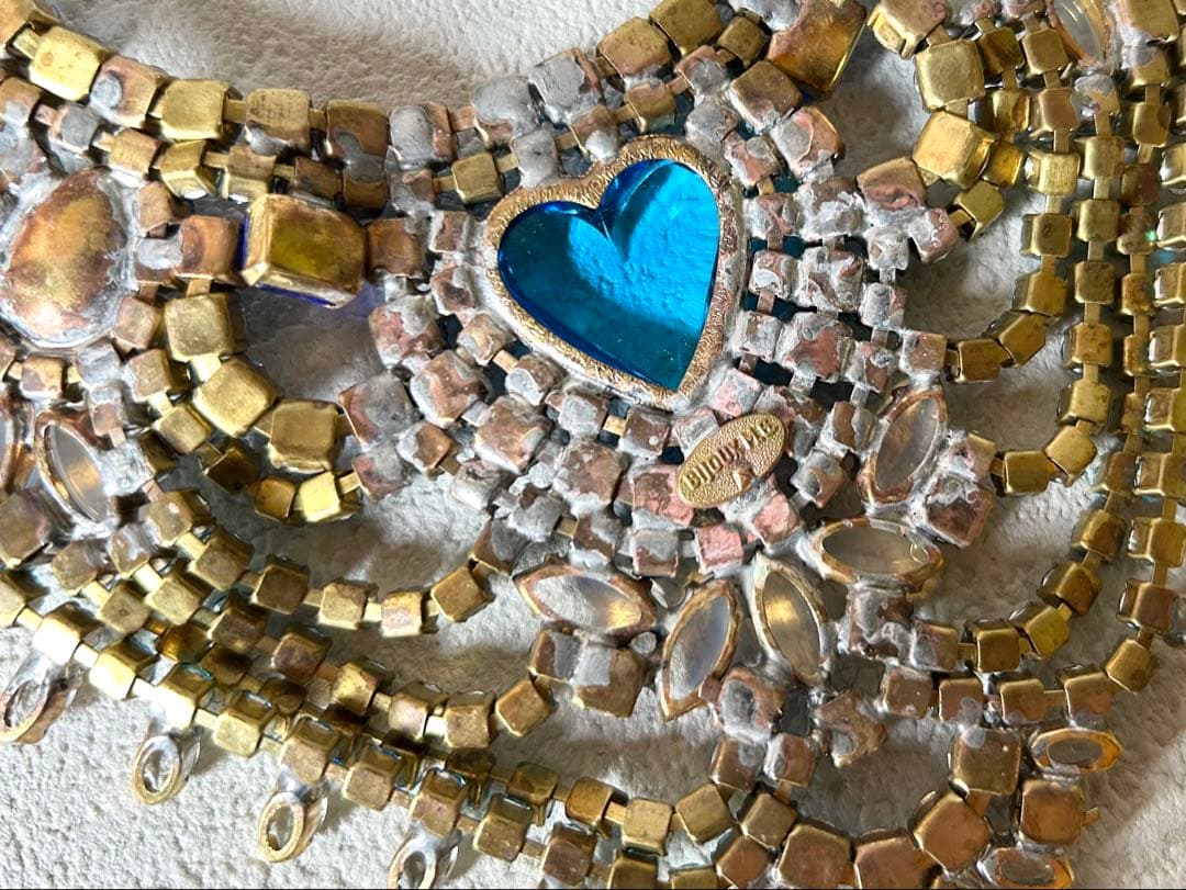 ビンテージ/BIJOUX.M.G/刻印/チェコガラス/ネックレス/ハート/ブルー