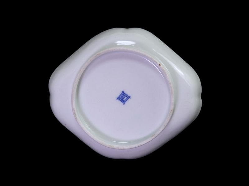古伊万里　染錦　青海波に梅の図　菱形変形皿　５客　534AS-DBf