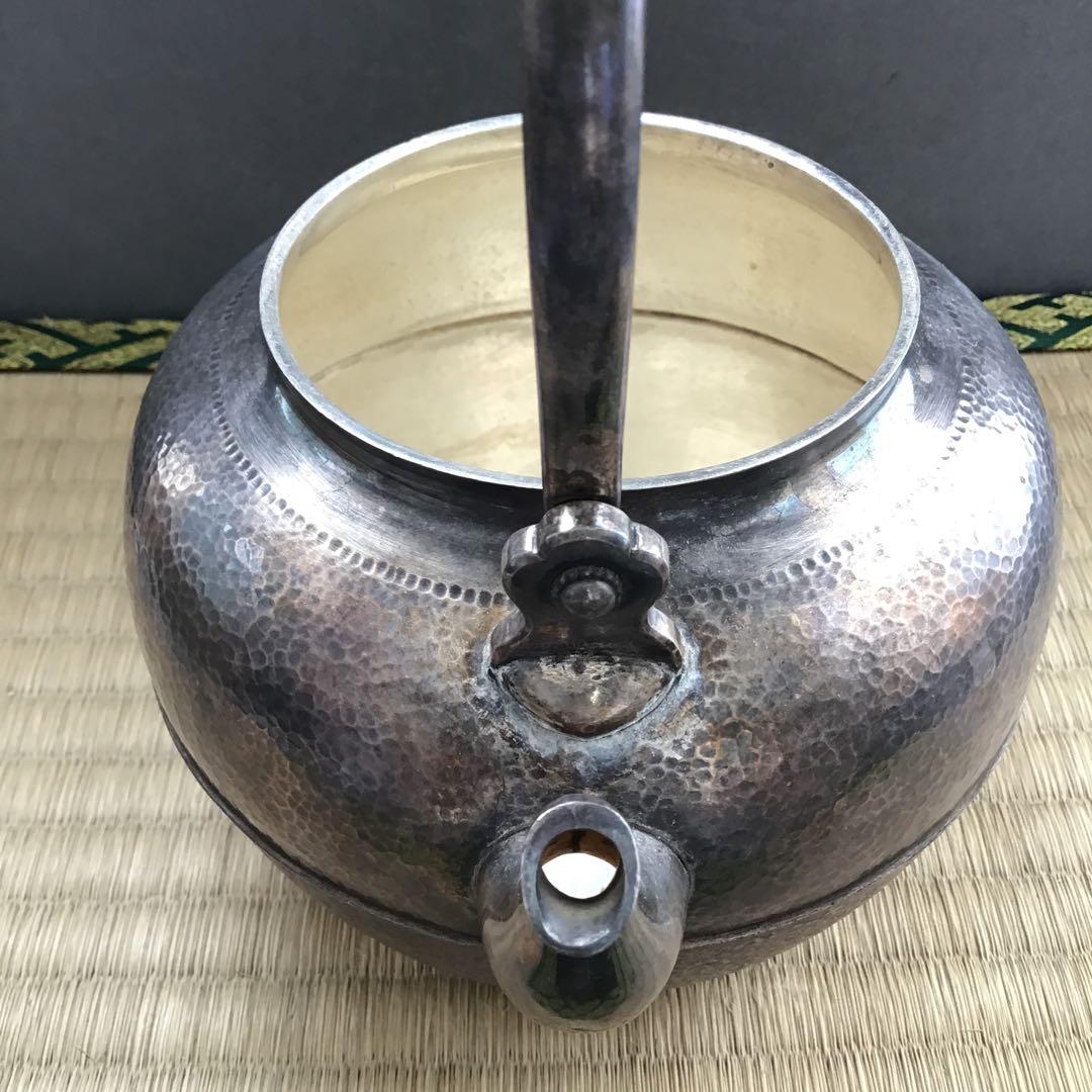 茶道具　湯沸　純銀望月形湯沸　目方百貮拾匁(約450g) 共箱　S218YW