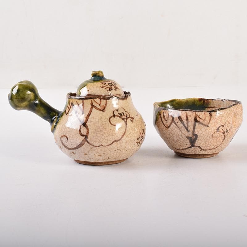 煎茶道具　織部焼　玉露　煎茶器揃　急須　湯冷　茶碗五客　V　R7774