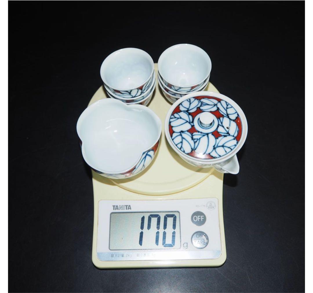 送料無料 京焼　七甫造　色絵青花玉露茶器揃　小振り・手描き・精巧作り　煎茶道具