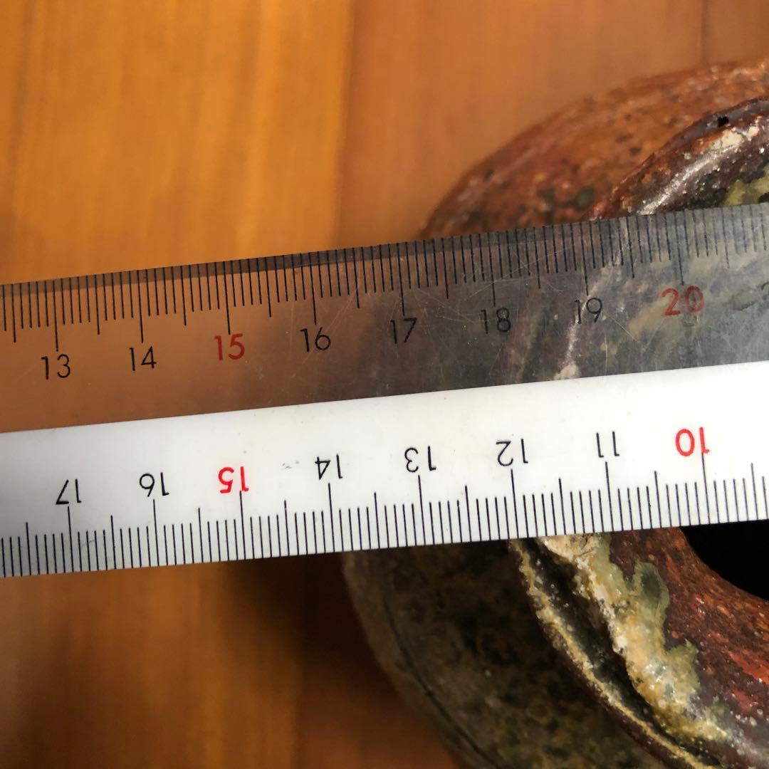 骨董品 手彫り模様茶色緑色グラデーション壺 花道茶道水差し 作家物 日本伝統工芸