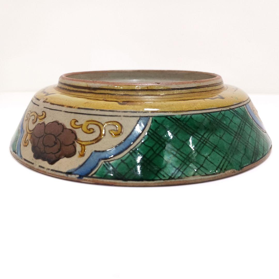 Y2447-1 九谷焼 青手九谷 角福 飾皿 深皿　OO