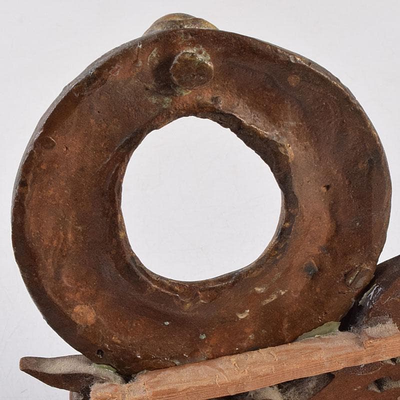 仏教美術　古銅鍍金　絡子環　円環　置物　縁起物　唐木台座付　C　R9219