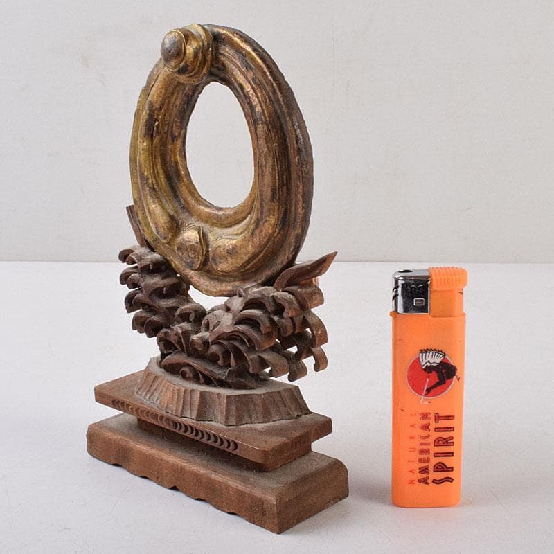 仏教美術　古銅鍍金　絡子環　円環　置物　縁起物　唐木台座付　C　R9219