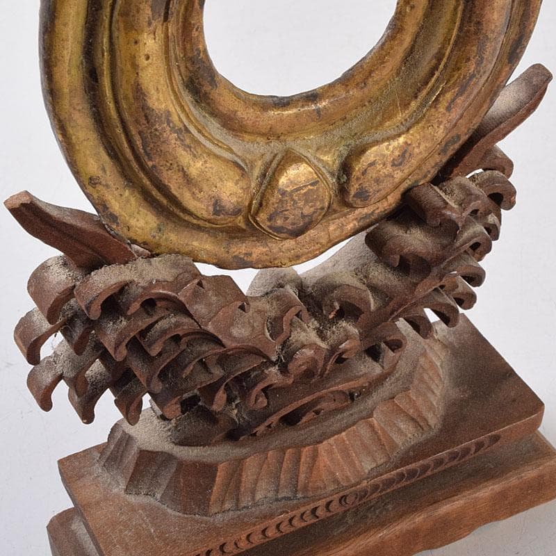 仏教美術　古銅鍍金　絡子環　円環　置物　縁起物　唐木台座付　C　R9219